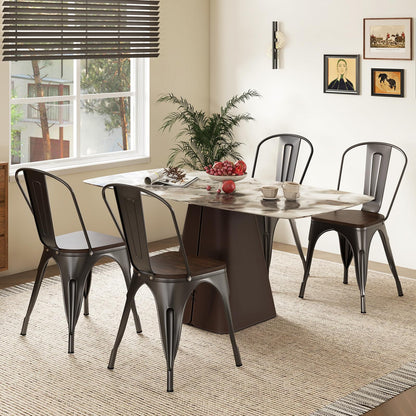 Goflame Metal Dining Chairs Set of 4, Stackable Kitchen Chairs with Wood Seat & Removable Backrest