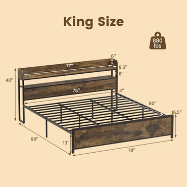 Goflame King Size Bed Frame with Storage Headboard