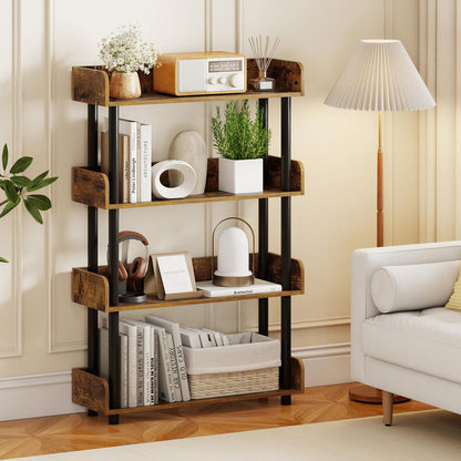 Goflame 4-Tier Freestanding Bookcase with Anti-Tipping Kit | 4 Shelf Bookcase for Living Room Bedroom Study