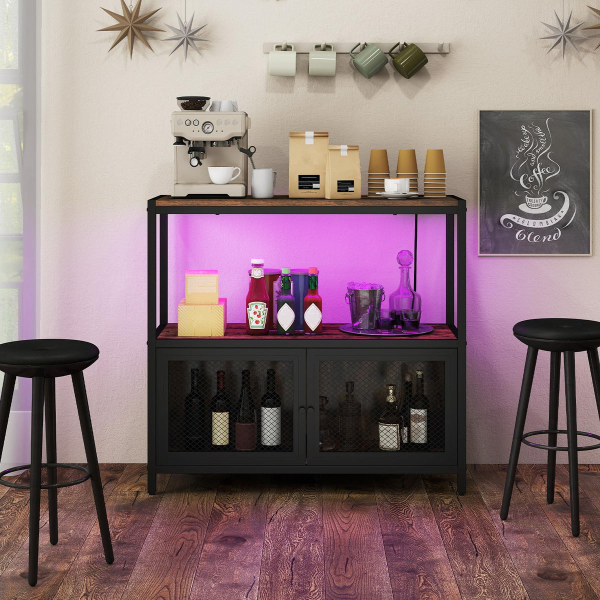 Goflame Wine Cabinet with LED Lights for Kitchen Living Room