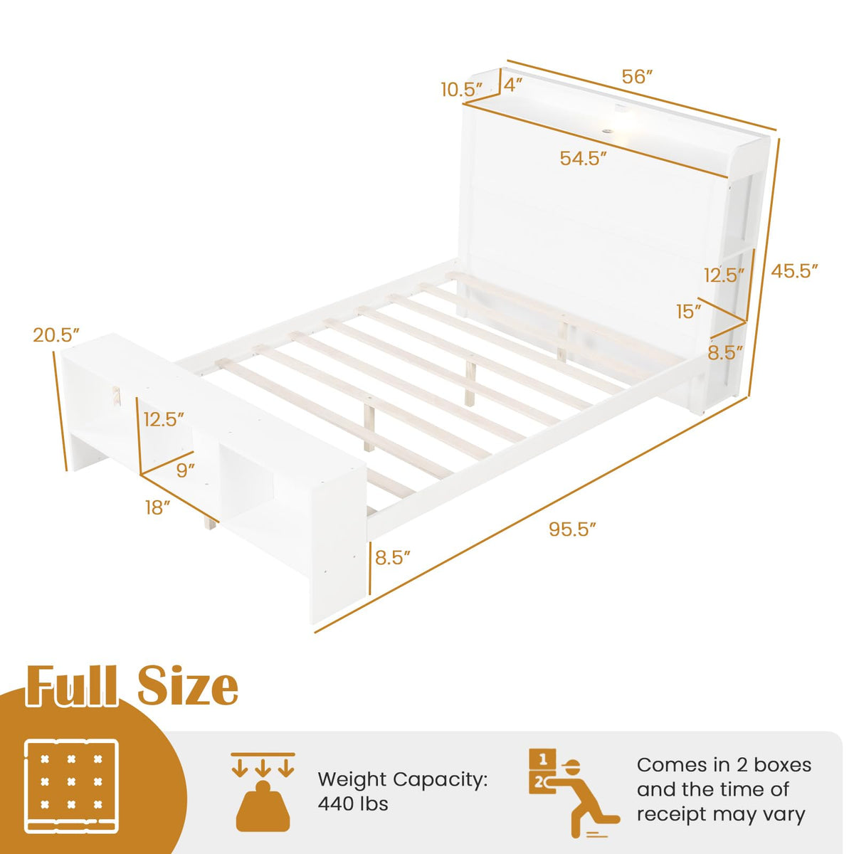 Goflame Full/Twin Size Bed Frame with Storage Headboard & Footboard