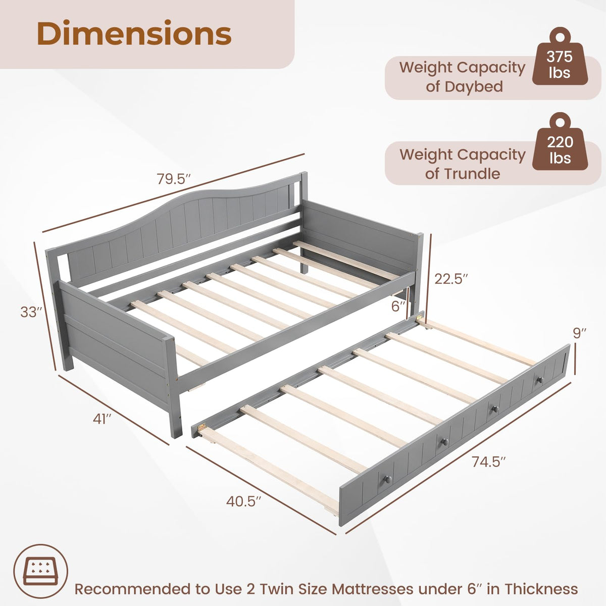 Goflame Twin Daybed with Trundle