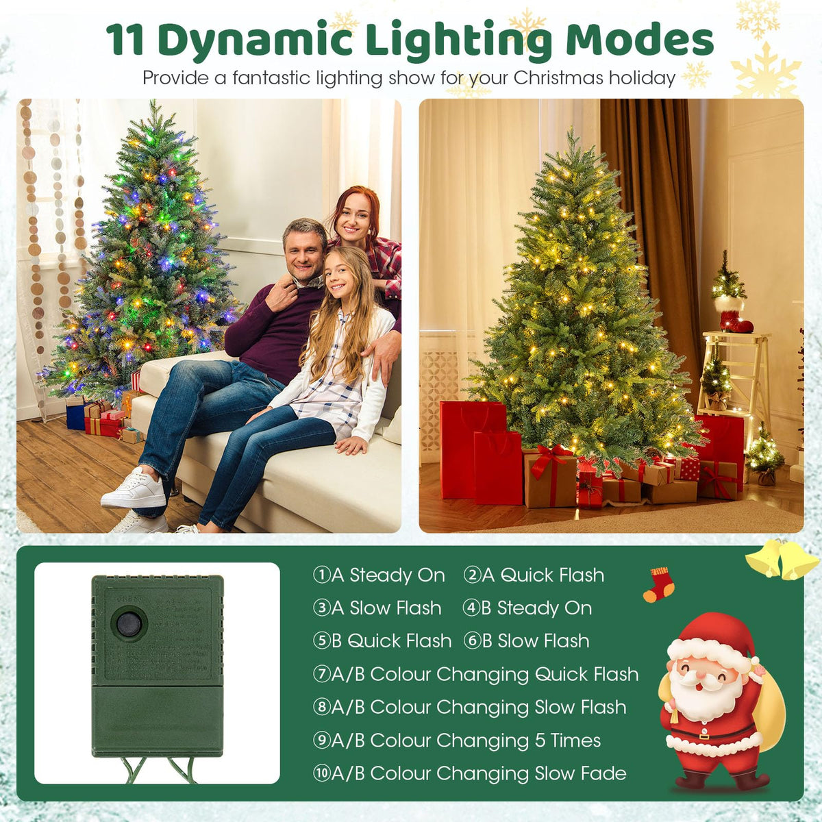 Goflame Pre-Lit Artificial Christmas Tree, Hinged Xmas Tree with Warm-White & Multi-Color LED Lights