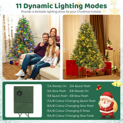 Goflame Pre-Lit Artificial Christmas Tree, Hinged Xmas Tree with Warm-White & Multi-Color LED Lights