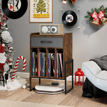 Goflame Record Player Stand 2-Tier Turntable Stand with Fabric Drawer