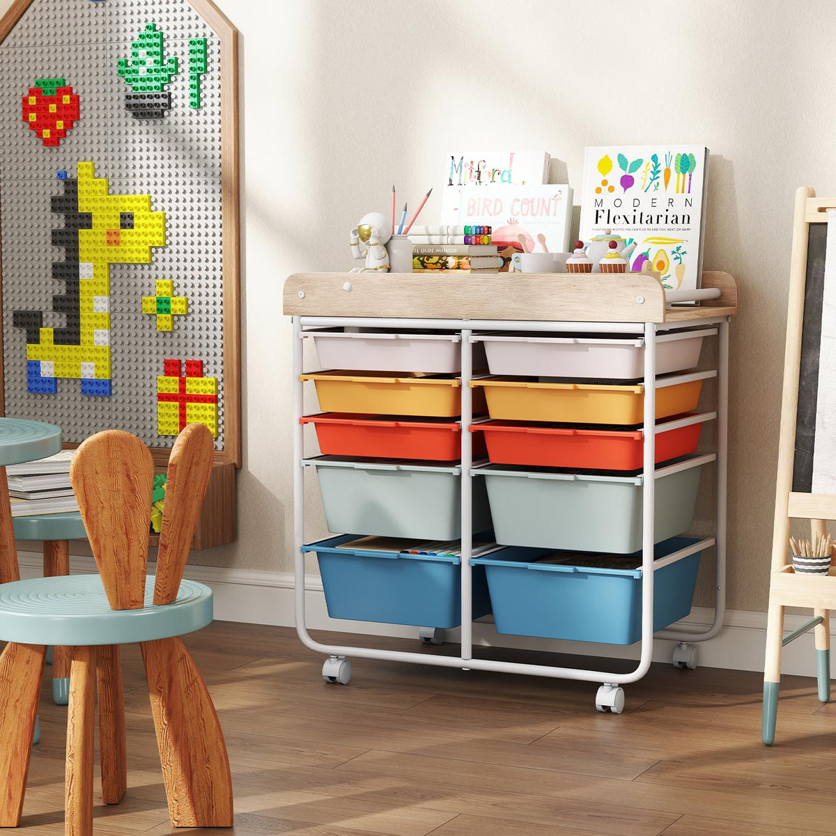 Goflame Rolling Storage Cart with 10 Drawers, Utility Cart