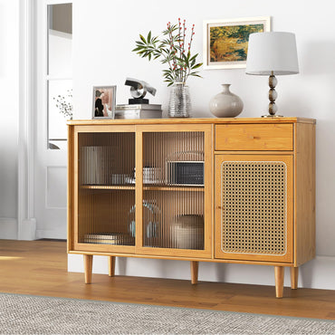 Goflame Sideboard, Bamboo Buffet Cabinet with Storage