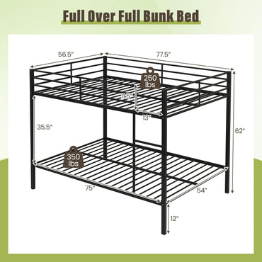 Goflame Heavy-Duty Metal Bunk Bed Full Over Full with Ladder & Full Length Safety Guardrail