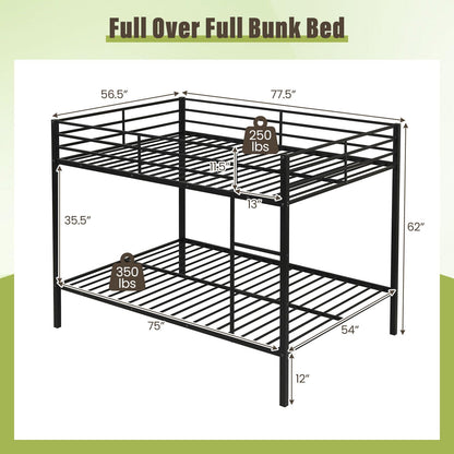 Goflame Heavy-Duty Metal Bunk Bed Full Over Full with Ladder & Full Length Safety Guardrail