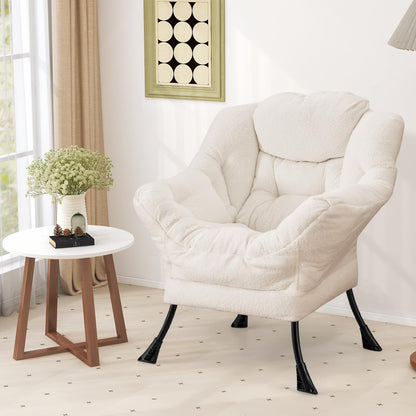 Goflame Set of 1/2 Lazy Chairs, Modern Sherpa Accent Chair w/Upholstered Single Sofa Chair w/Armrests & Side Pocket