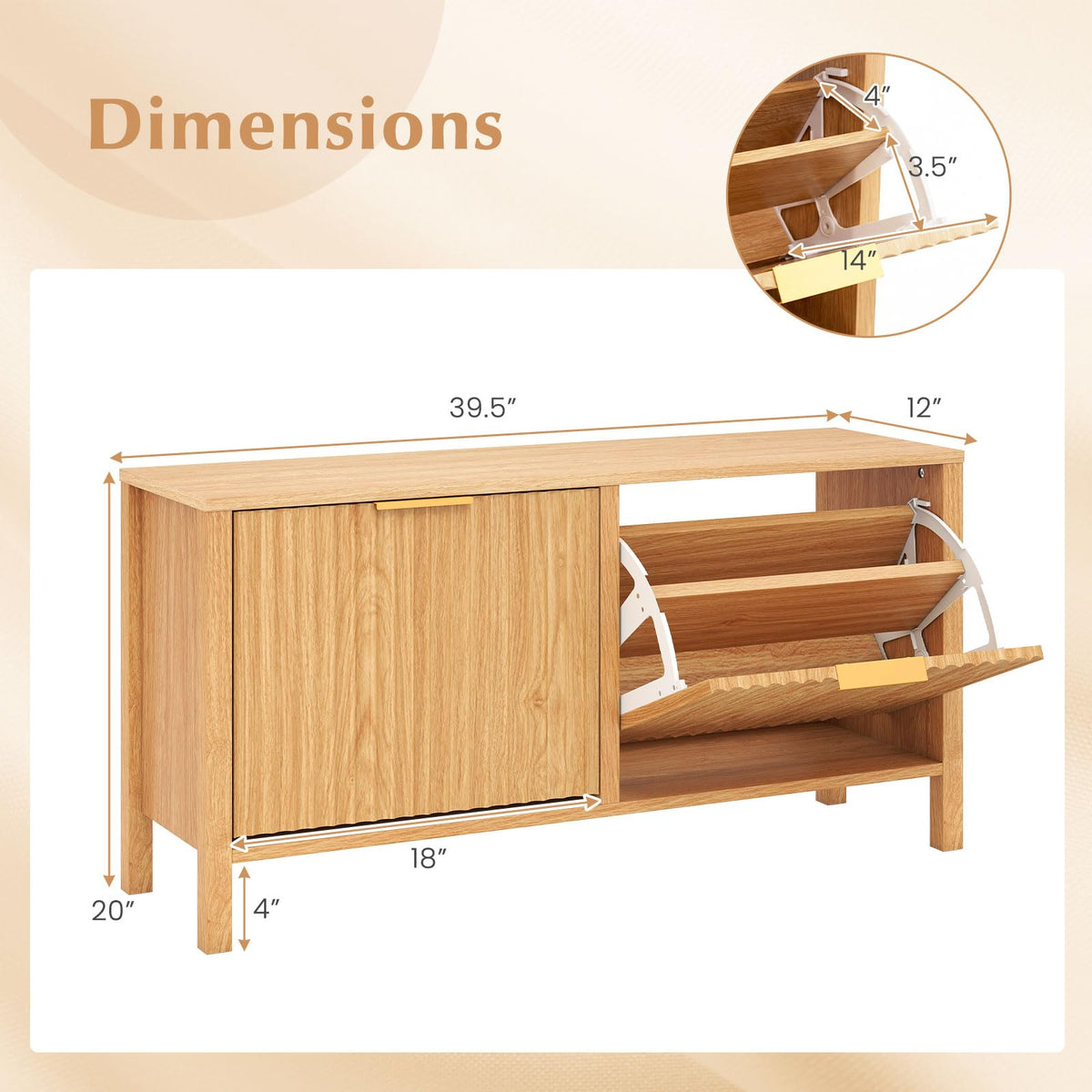 Goflame Shoe Storage Bench with 2 Flip Drawers for Entry Way