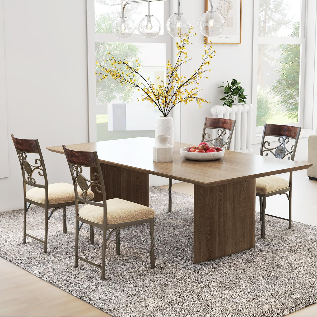 Goflame Upholstered Dining Chair Set, Vintage Metal Dining Chairs with Soft Padded Seat Cushion
