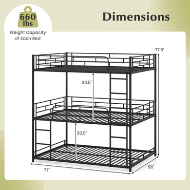 Goflame Metal Full Over Full Over Full Bunkbeds with Safety Guardrails & 2 Ladders