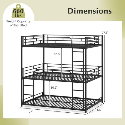 Goflame Metal Full Over Full Over Full Bunkbeds with Safety Guardrails & 2 Ladders