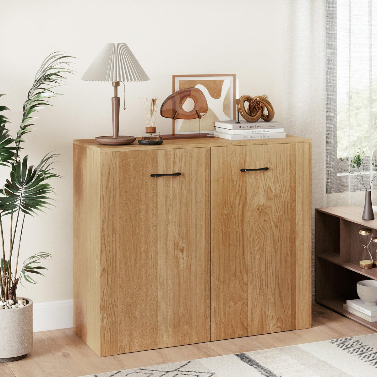 Goflame 38" Modern Storage Cabinet with 2 Doors and 4 Cubic Shelves