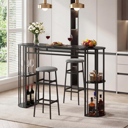 Goflame 3 Pieces Bar Table Set for 2 with 2 Padded Stools