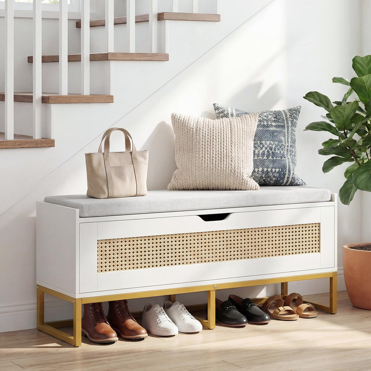 Goflame Flip-Top Entryway Bench with Removable Padded Seat & Hidden Storage