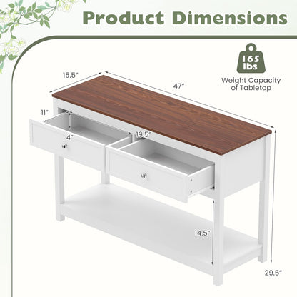 Goflame 47" Farmhouse Console Table with 2 Drawers Storage