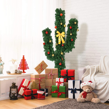 Goflame Pre-Lit Artificial Cactus Christmas Tree with LED Lights and Ball Ornaments - GoflameUS