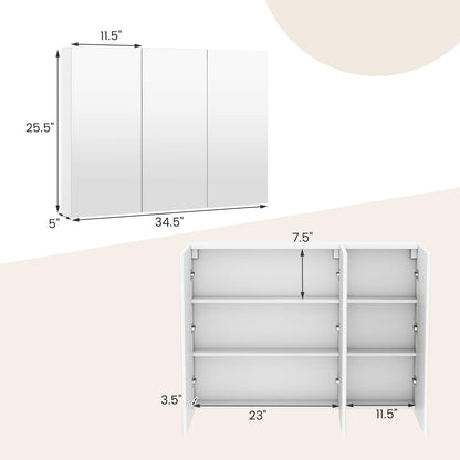 Goflame Wall Mounted Medicine Cabinet with 3 Frameless Mirrored Doors & Mounting Hardware