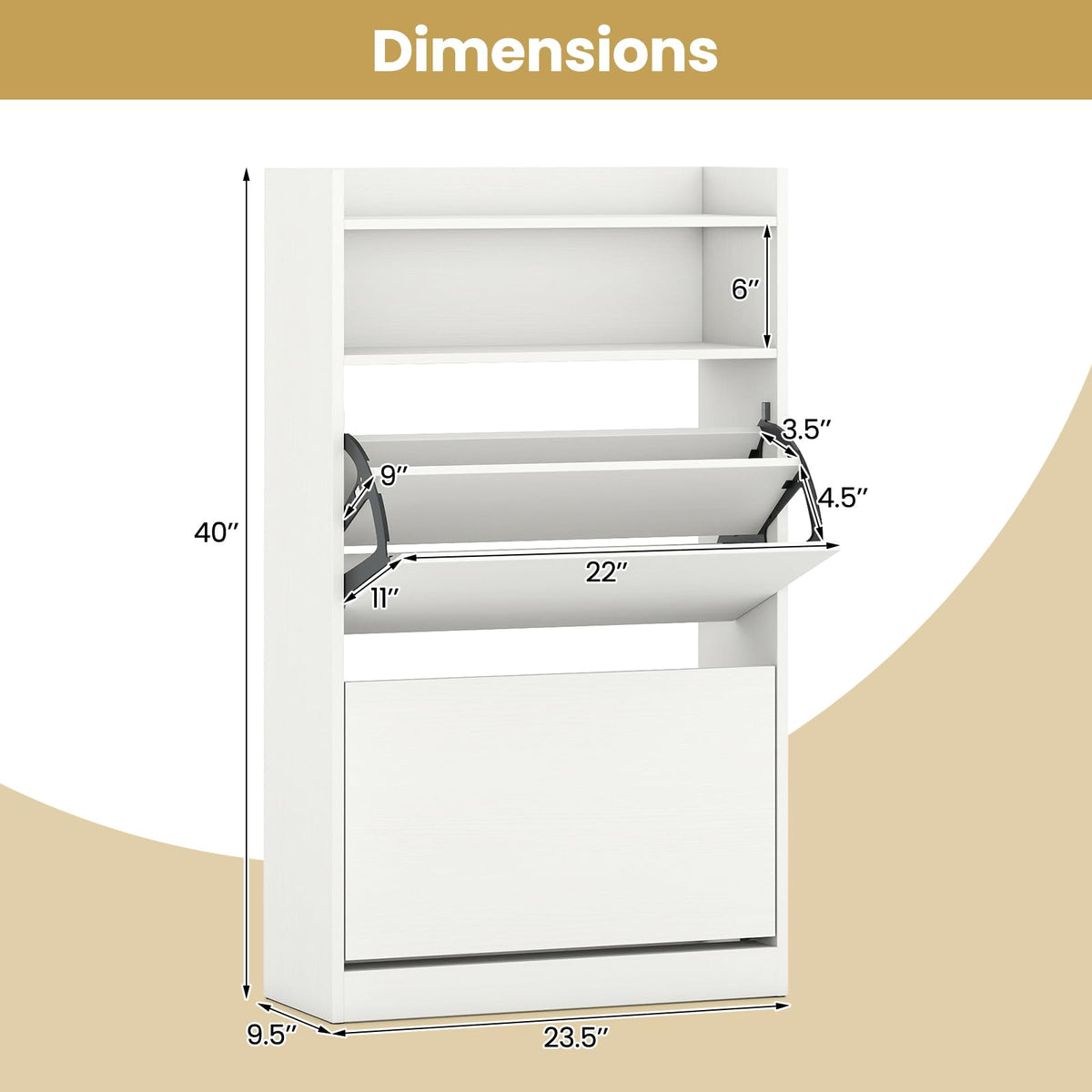 Goflame Shoe Cabinet with 2 Flip Drawers Freestanding Narrow Shoe Organizer Cabinet