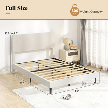 Goflame Bed Frame | Velvet Upholstered Platform Bed w/Height Adjustable Chevron Headboard