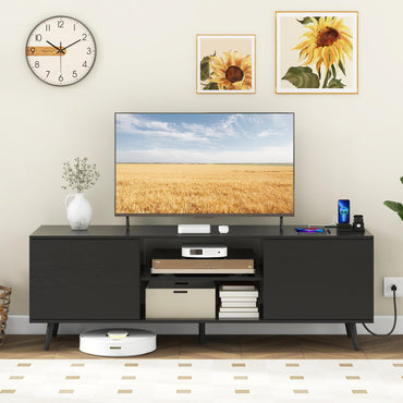 Goflame TV Stand with Power Outlet for TVs up to 60'', Entertainment Center with Cable Hole, Cabinets