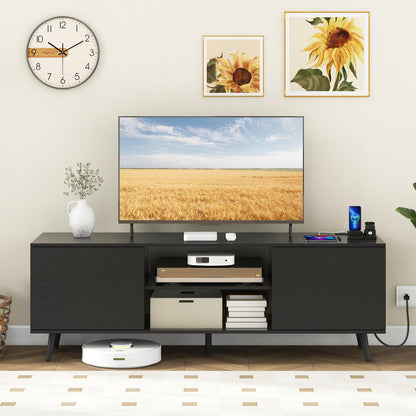 Goflame TV Stand with Power Outlet for TVs up to 60'', Entertainment Center with Cable Hole, Cabinets