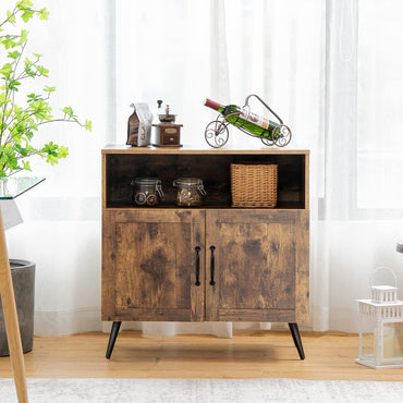 Goflame Mid-Century Storage Cabinet, Wooden Floor Cabinet with 2 Doors, Rustic Brown