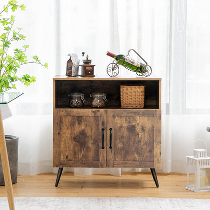 Goflame Mid-Century Storage Cabinet, Wooden Floor Cabinet with 2 Doors, Rustic Brown