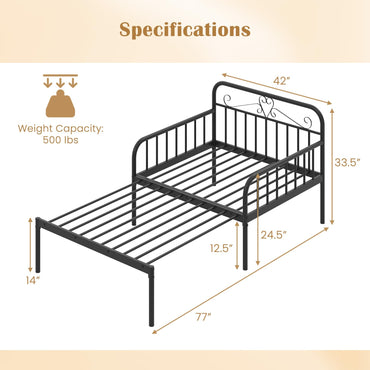 Goflame Metal Twin Bed Frame, Convertible Sofa Bed with Headboard & Armrests, Pull-Out Sleeper Chair Bed
