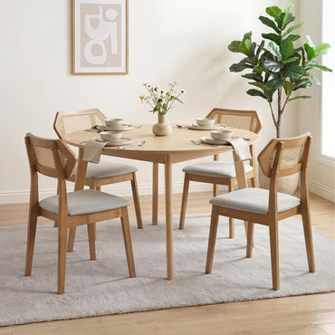Goflame Wood Dining Chairs Set of 2/4 Rattan Upholstered with Solid Wood Frame