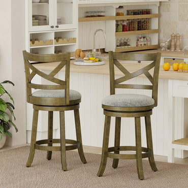 Goflame Wood Swivel Bar Stools Set of 2/4 with Backrests and Wood Frame