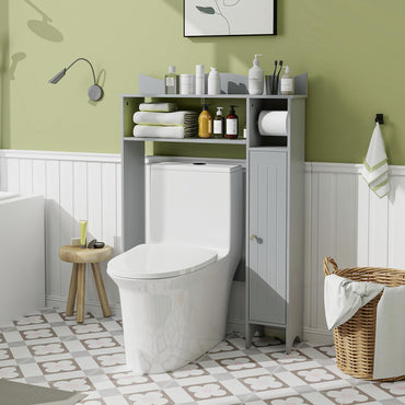 Goflame Over-The-Toilet Storage Cabinet, Bathroom Freestanding Space Saver with 1-Door Side Storage Cabinet & Paper Holder