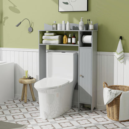 Goflame Over-The-Toilet Storage Cabinet, Bathroom Freestanding Space Saver with 1-Door Side Storage Cabinet & Paper Holder