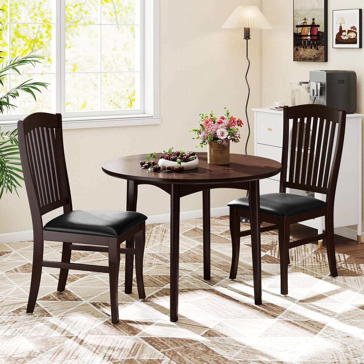 Goflame Set of 2/4 Wooden PU Leather Upholstered Dining Chairs