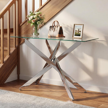 Goflame Glass Console Table 45" Modern Entryway Table