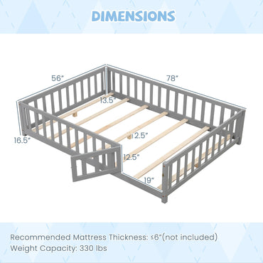 Goflame Full Size Floor Bed for Kids, Montessori Floor Bed with Wood Slats & Safety Guardrails