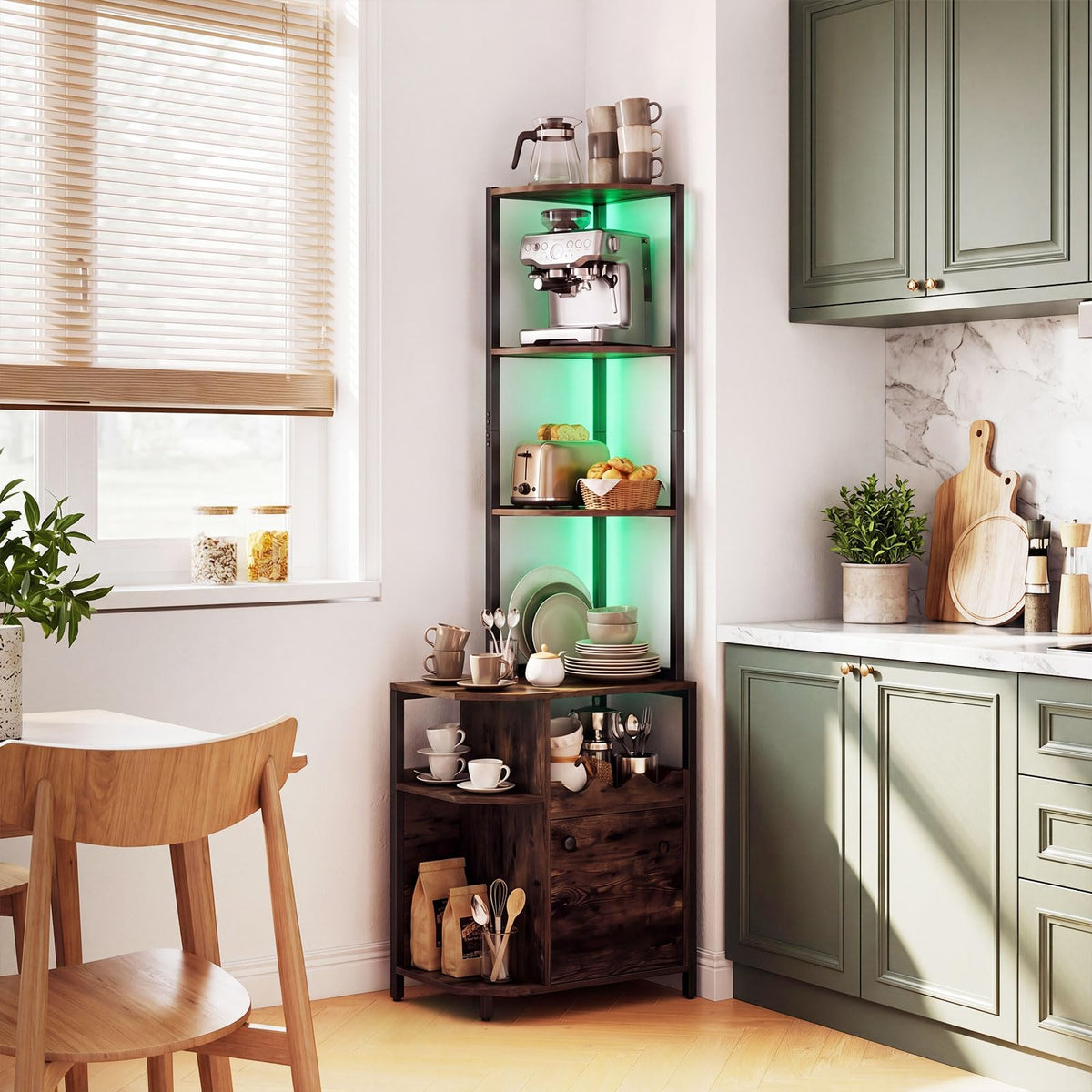 Goflame Corner Bar Cabinet w/Power Outlets