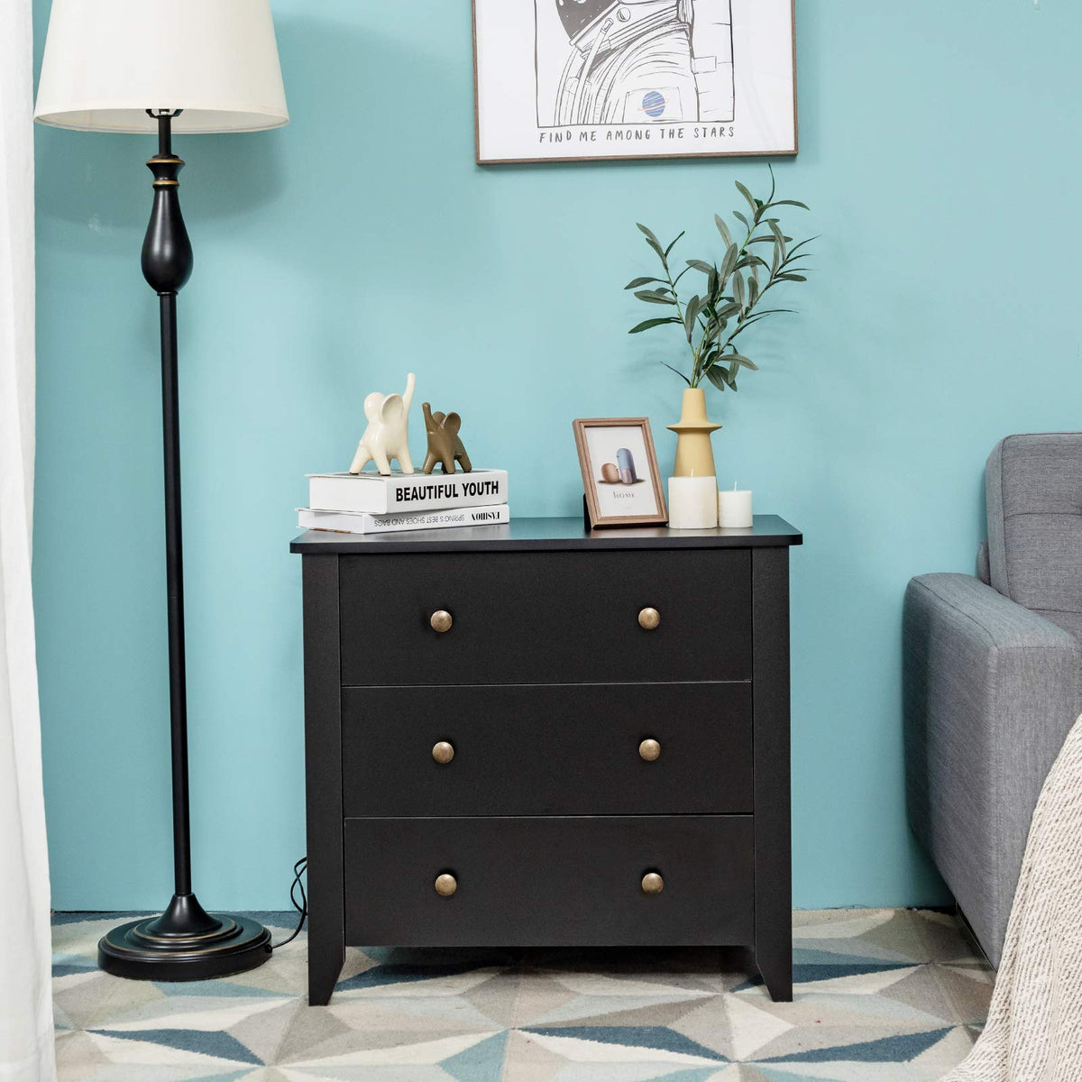 Goflame Modern Simple Dresser 3-Drawers Chest with Solid Curved Legs