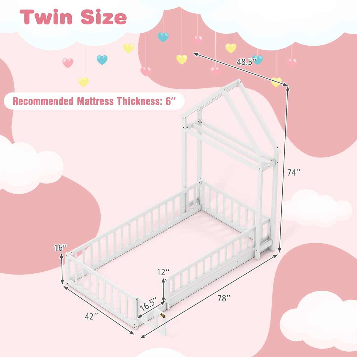 Goflame Twin House Floor Bed for Kids