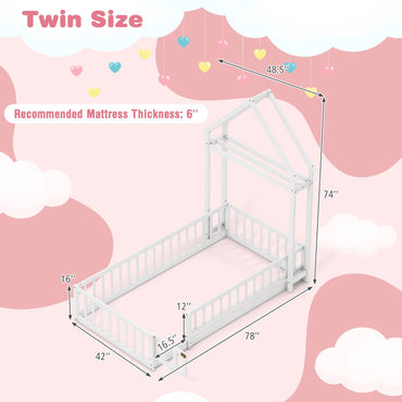 Goflame Twin House Floor Bed for Kids