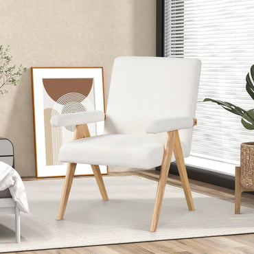 Goflame Mid-Century Modern Accent Chair, Sherpa Fabric Reading Chair with Padded Armrests