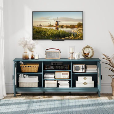 Goflame Modern Vintage TV Cabinet with Adjustable Shelves and 2 Cable Holes for TVs up to 65 Inches