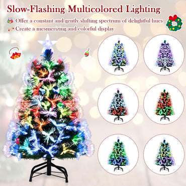 Goflame 3 FT Pre-Lit Fiber Optic Christmas Tree with Slow-Flashing Multicolored Optical Fibers