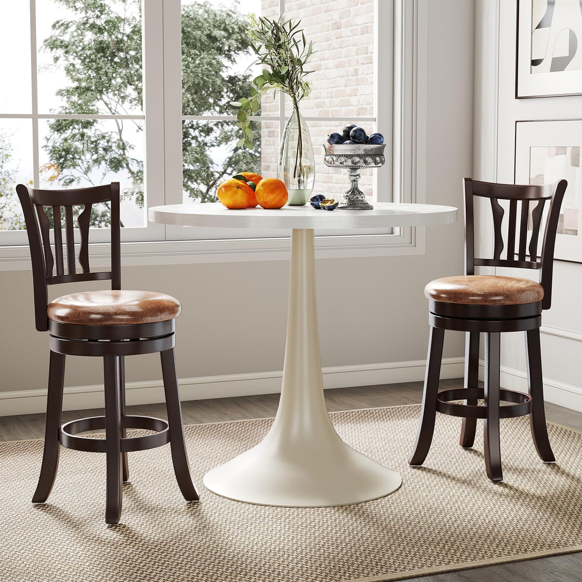Goflame 26" Upholstered Counter Height Swivel Bar Stools Set of 2/4 with Back and Solid Rubber Frame