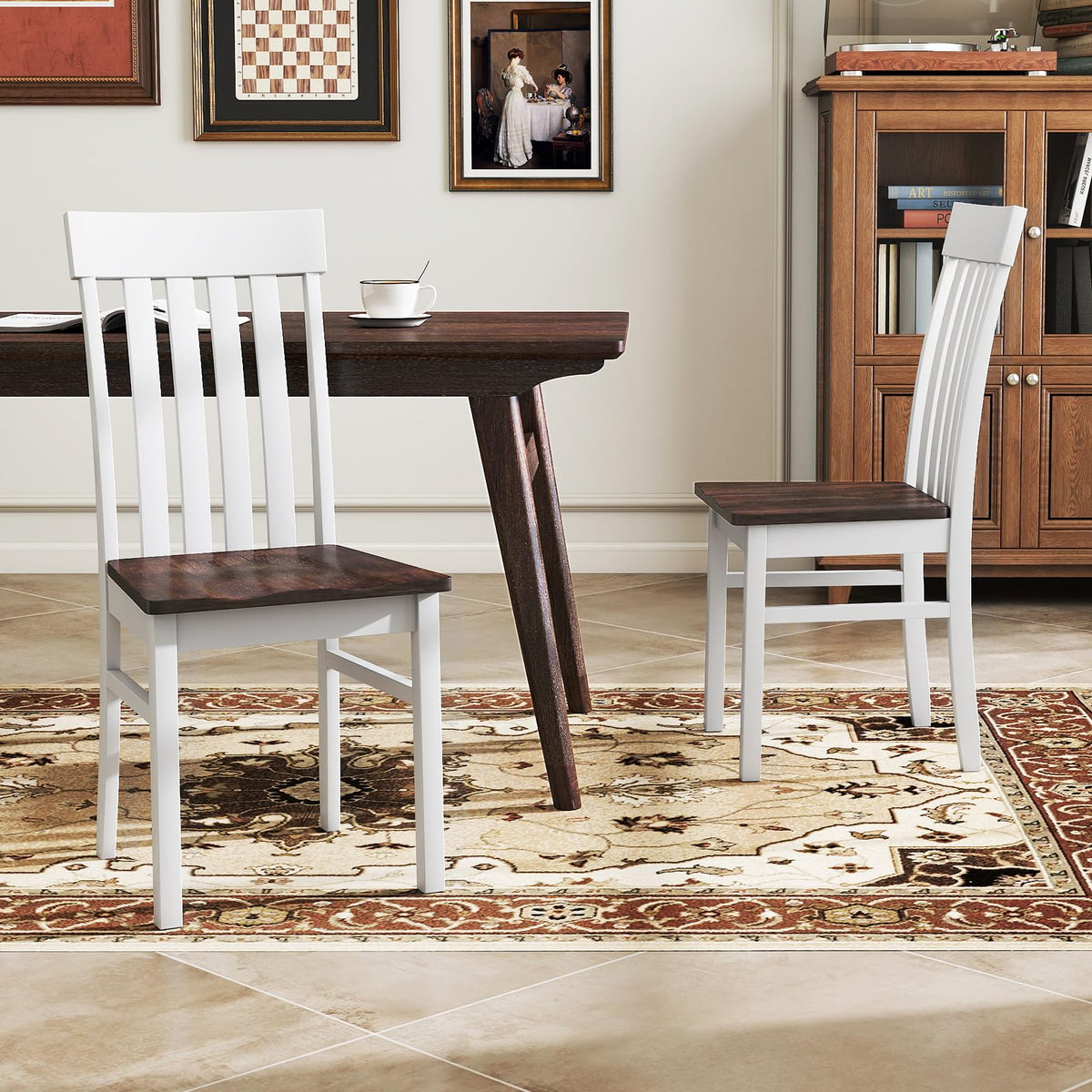 Goflame Wooden Dining Chairs Set of 2/4 with Hollowed Backrests & Rubber Wood Seats