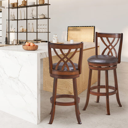 Goflame Brown Bar Stools PU Leather Cushioned Seat and Footrests, for Kitchen Island