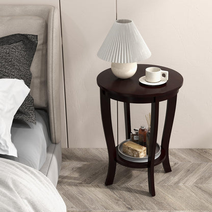 Goflame Round End Table with Storage Shelf Set of 2, Retro Nightstand with Solid Wood Legs, 24.5" Accent Table for Small Spaces