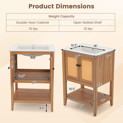 Goflame Bathroom Vanity with Sink Solid Acacia Wood Modern Vanity Sink Cabinet